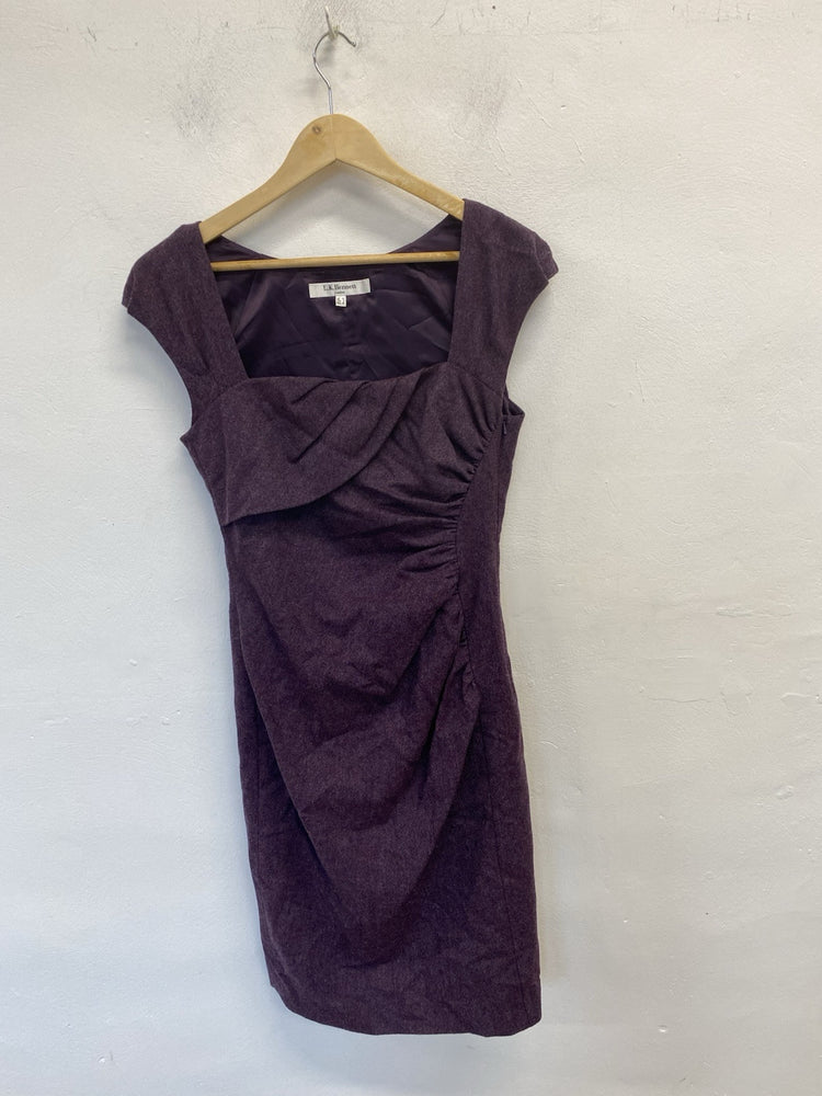 Lovely Lk Bennett Purple Wool Ruched Midi Dress UK 10 EC001