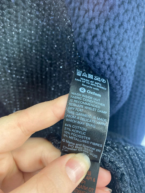 M&S Fabulous Navy Sparkle Knit Jumper UK 10 GK002