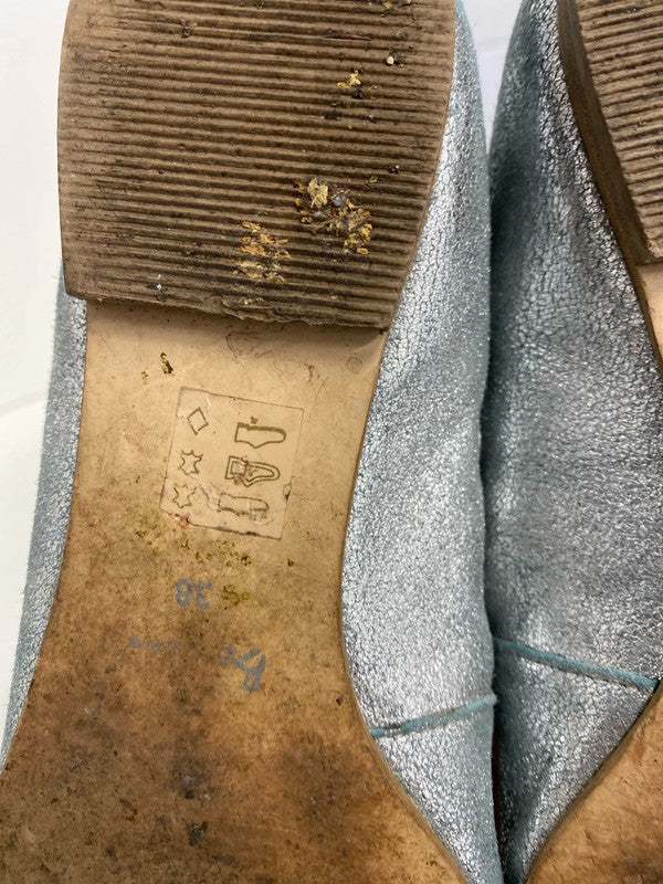Fabulous Boden silver turquoise Ballet flats leather pearlescent Uk5 MH002