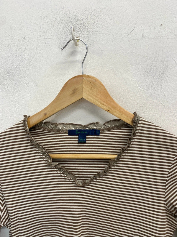 Lobely Boden brown striped frill hem top UK 12 MM005
