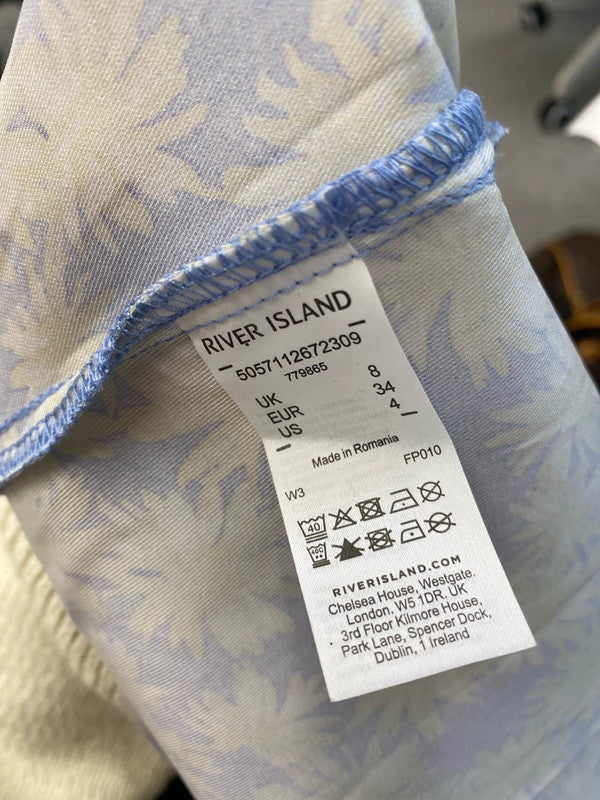 Stunning river island blue daisy halter neck pussy bow top UK 8 KM004