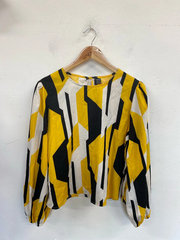 Shein Fabulous Yellow & Black Geometric Pattern Blouse Size XL WS001
