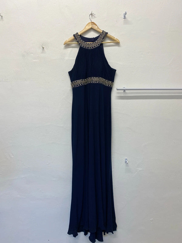 Fabulous JS boutique Navy embellished Maxi dress Uk16 LG006