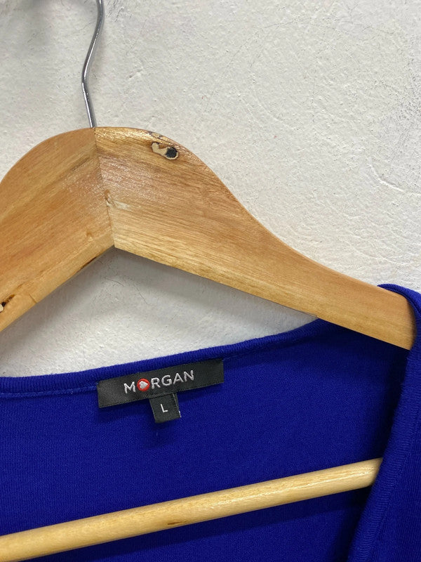 Lovely Morgan de toi blue tie waist pattern blue mid dress UK L JB005