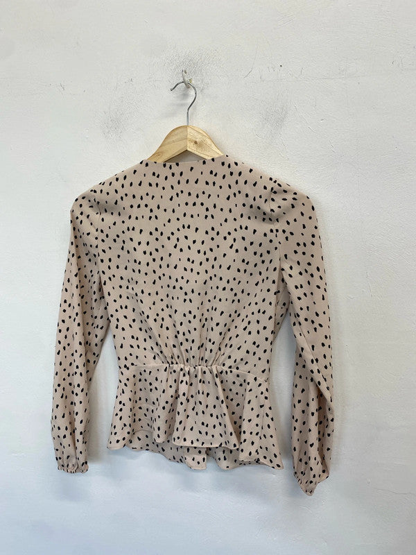 Stunning river island rose spotted button up blouse UK 8 HDR01