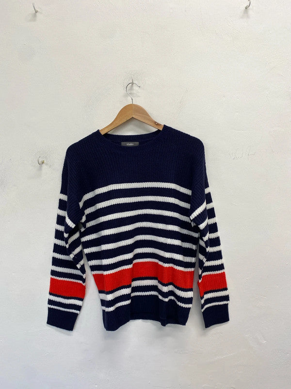 Lovely studio navy white stripe red jumper knit UK 12/14 NC001