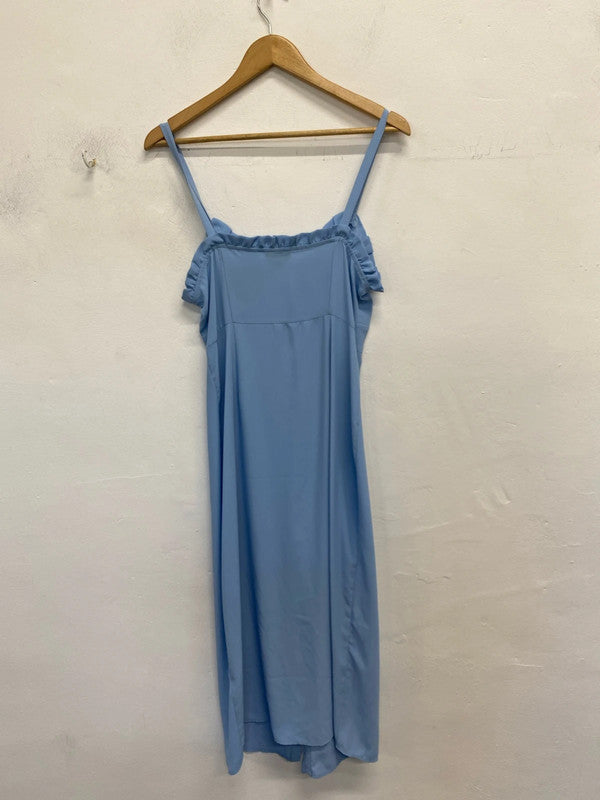 Lovely Topshop blue frill button up midi dress UK 10 JB001
