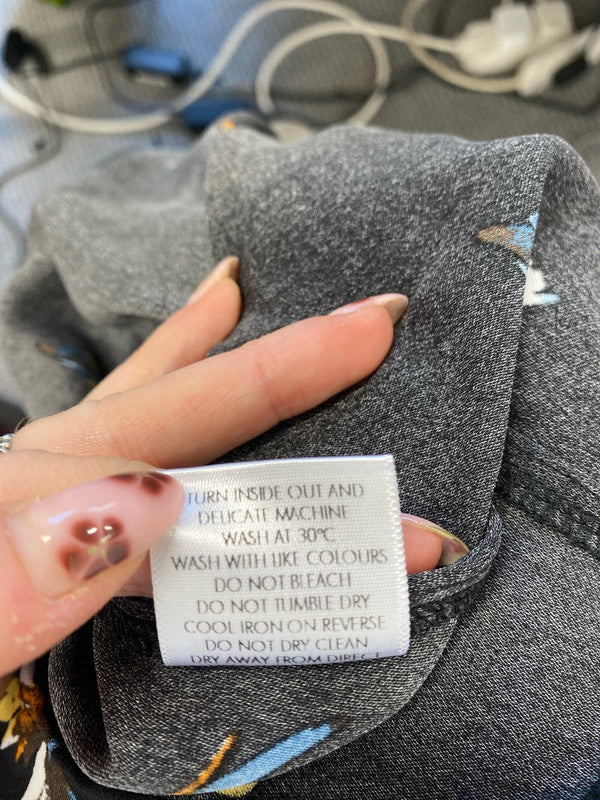 Stunning hush black bird pattern blouse flare sleeve UK 14 KM005