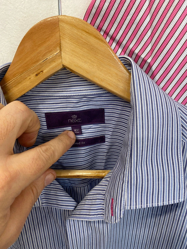 Duo of men’s striped shirts Next 16/16.5” blue Pink ND001