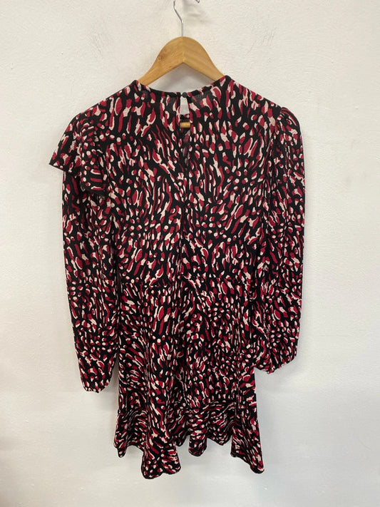River Island Stylish Burgundy Leopard Print Asymmetric Mini Dress UK 8 KM004