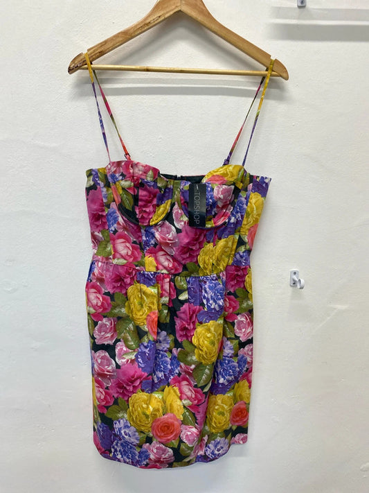 Fabulous Summer fruits florals Topshop mini dress Uk14 New LG006