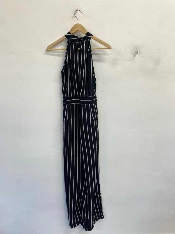 Lovely atmosphere black white striped Halterneck jumpsuit UK 12 MB001