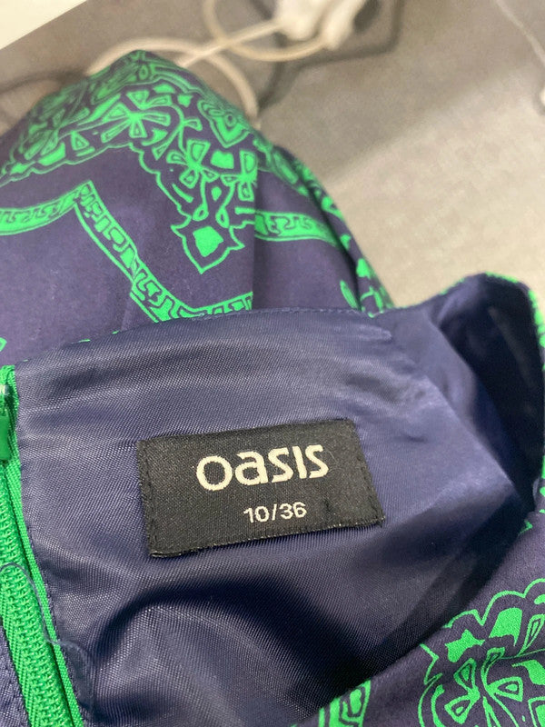 Stunning Oasis emerald Green Navy oriental party dress Uk10 MA003