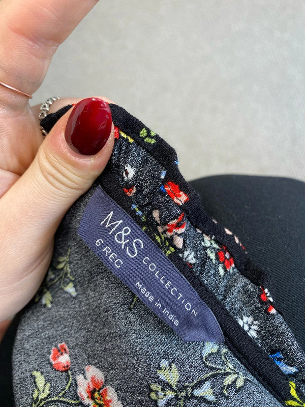 Gorgeous m&s black smock floral midi dress UK 6 SS004