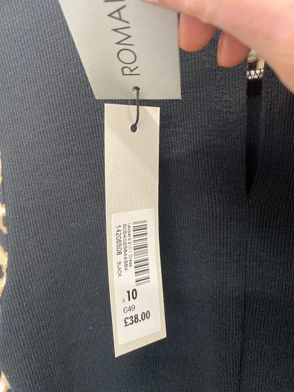 Roman leopard sleeved party dress Uk10 ruffle neck AO001