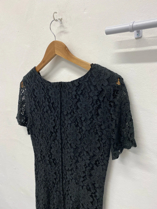 Fabulous lace fit & flare dress vintage 1990’s Uk12 black party MM005