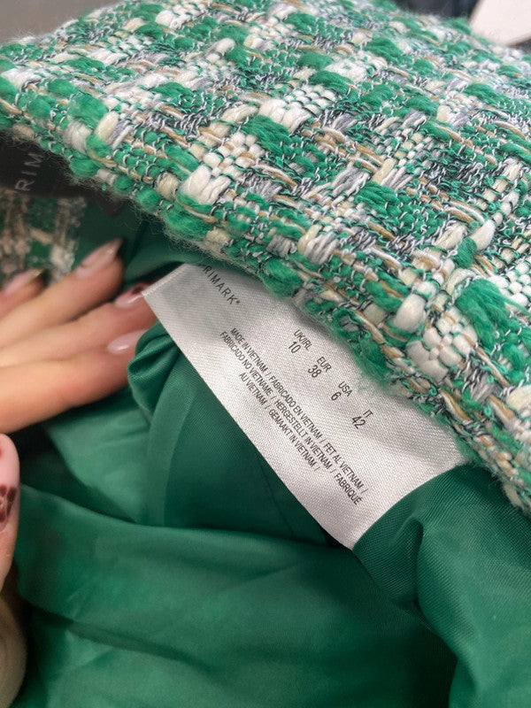 Stunning Primark Boucle checkered Green white shorts nwt UK 10 JM008