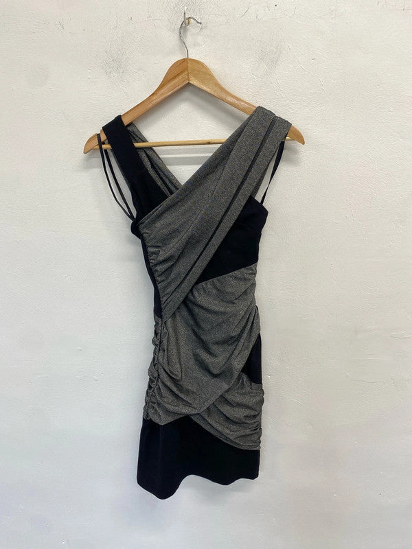 Stunning reiss 1971 metallic black wrap cross dress UK XS SD002
