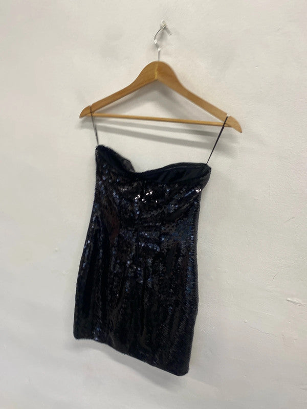 Gorgeous h&m black sequin mini bandeau party sexy dress UK 8 RG020