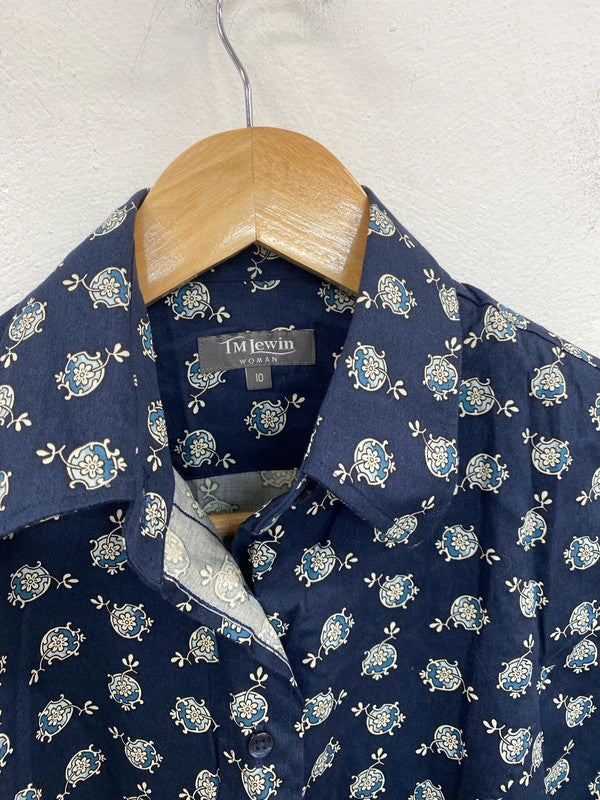 TM Lewin Elegant Navy Botanical Pattern Shirt UK 10 MM005