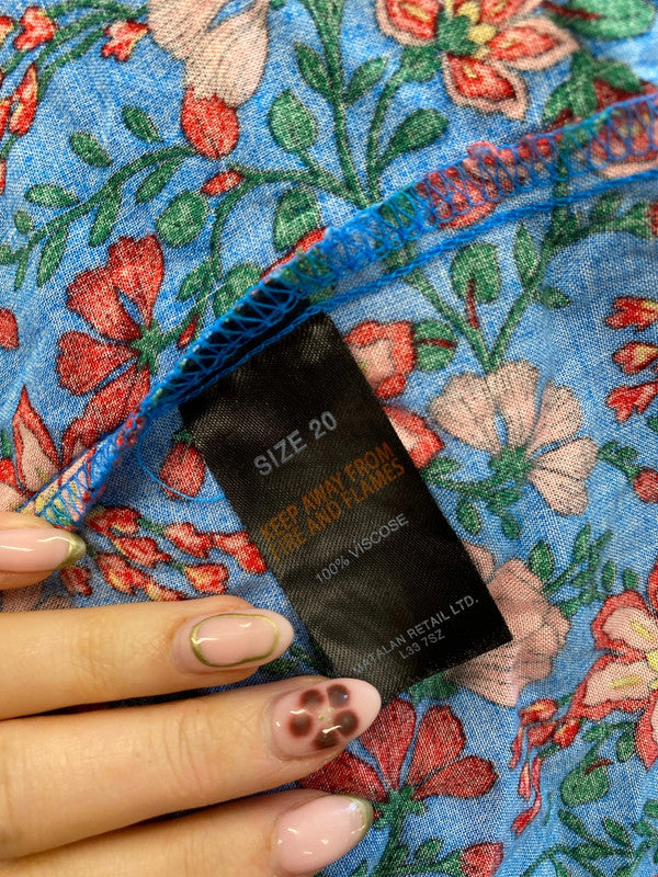 Lovely papaya tropical botanical blue dress UK 20 IM001