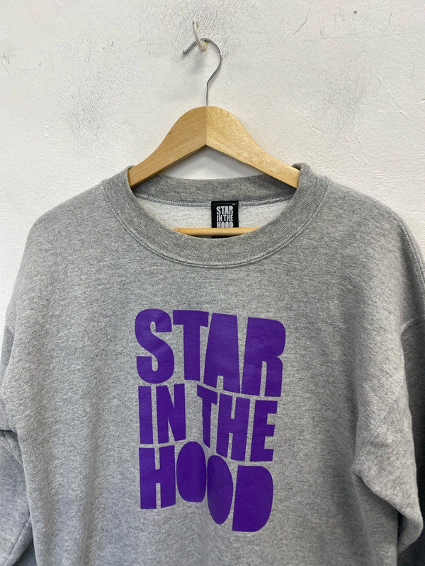 Fabulous star in the hood printed grey sweatshirt UK M LG006