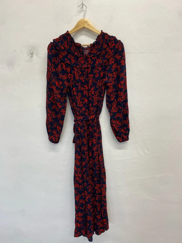 Stunning m&s navy red patterned long smock dress UK 8 long CN001