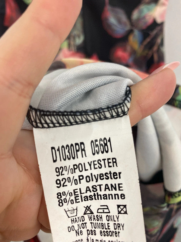 Ax Paris Elegant Black Floral Sheath Midi Dress UK 8 LK009