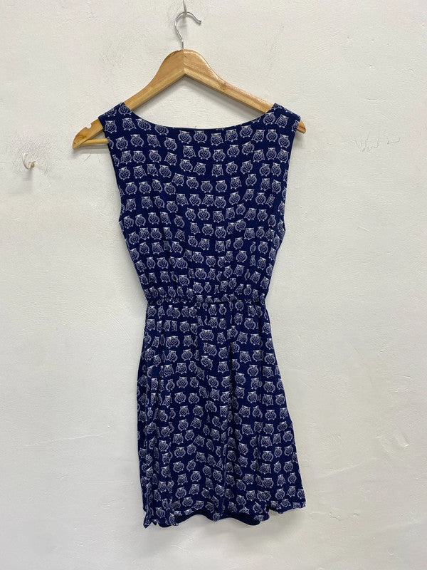 Lovely goldkid blue owl mini dress casual UK 10 JA002