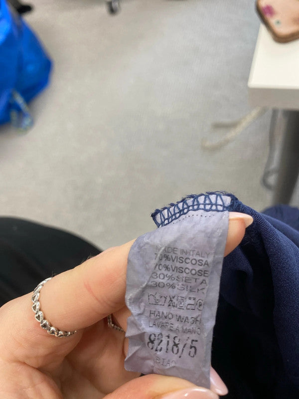 Lovely sugarbabe silk blend blue relax trouser drawstring made in Italy UK 10 SS002