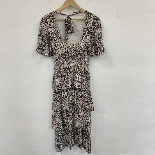 Oliver Bonas Leopard Print Tiered Midi Dress UK 6 NWT SD002