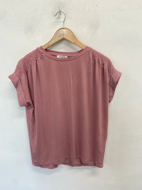 Lovely papaya pink ruched shoulder new with tags t shirt UK 10 MB001