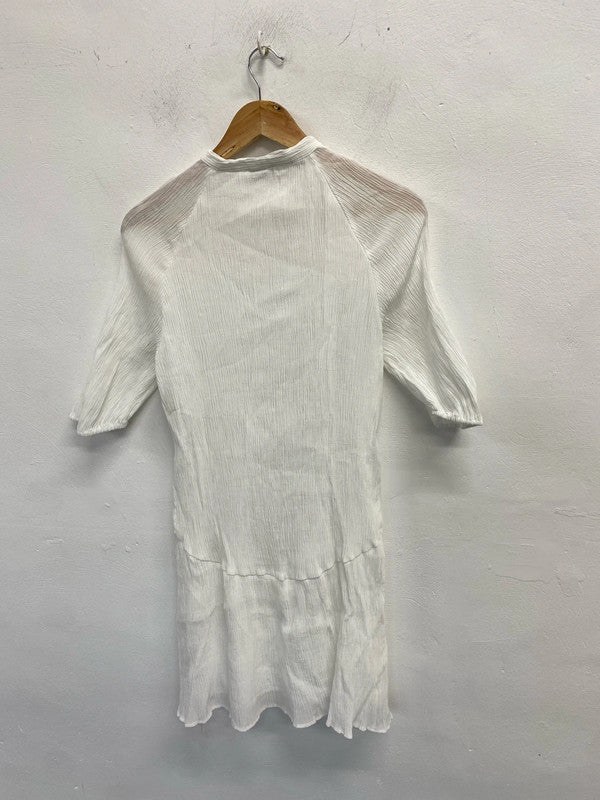 Topshop white textured 3/4 sleeve mini dress UK 12 KS002