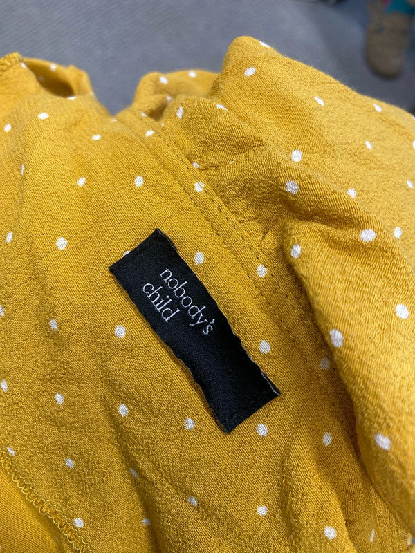 Lovely nobody’s child mustard white spotted frill wrap dress UK 16 LG006