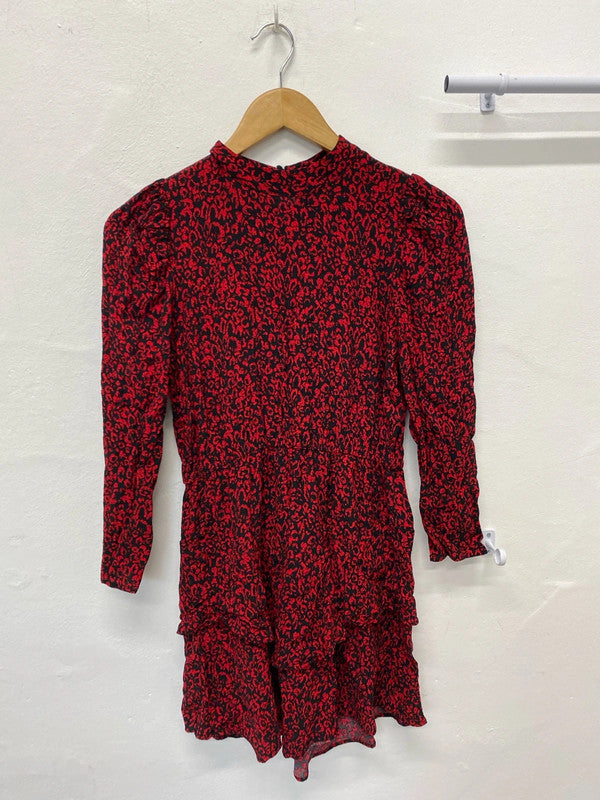 Fabulous Zara red & black abstract tiered mini dress Spanish vibes UkXS JA001