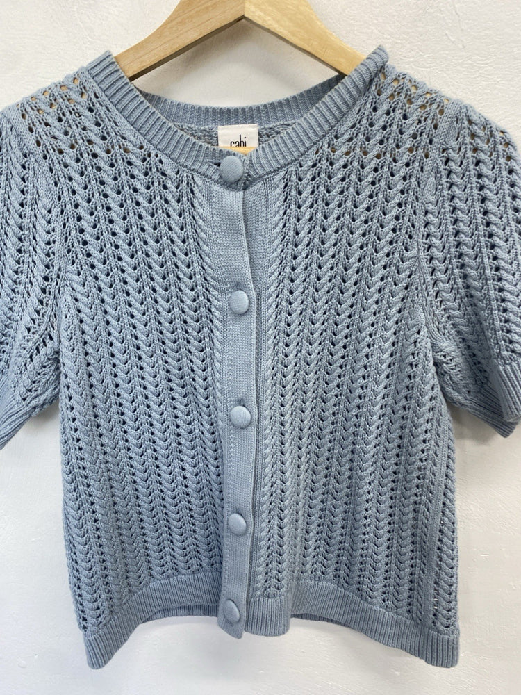 Stunning Cabi Baby Blue Crochet Cardigan UK S HS001