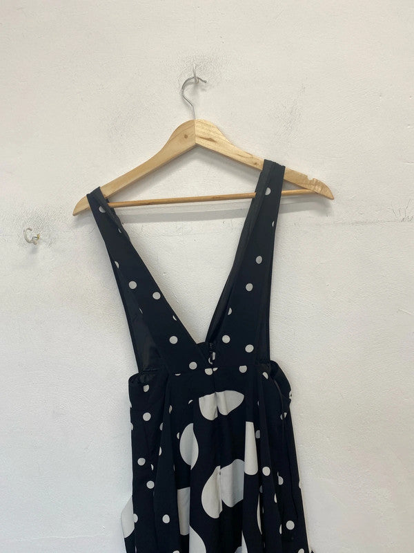 Gorgeous polka black white Topshop petite dress low bust frill UK 8 LK009