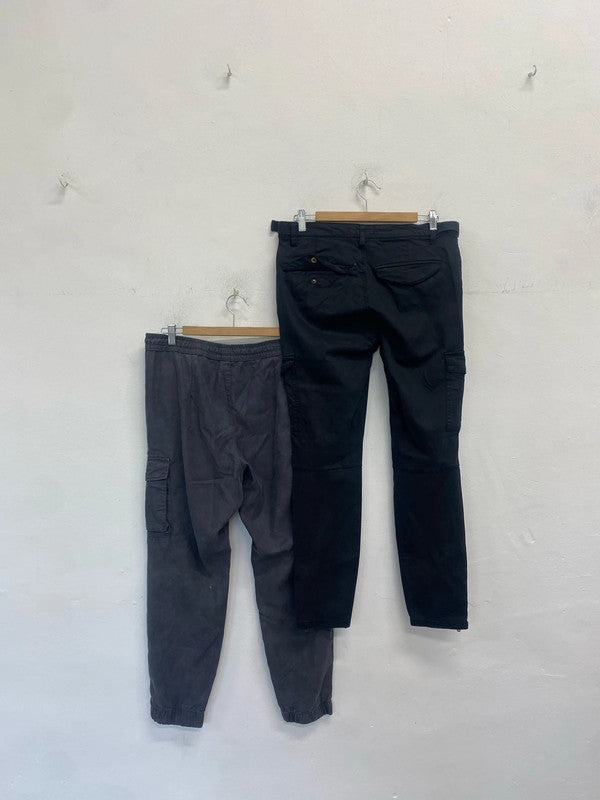 Lovely duo of H&M cargo trousers black khaki UK 14 #19 KM003