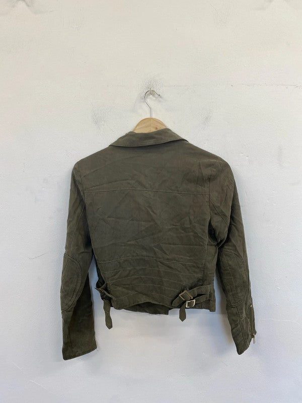 French Connection Chic Khaki Biker Jacket UK 8 CJ001