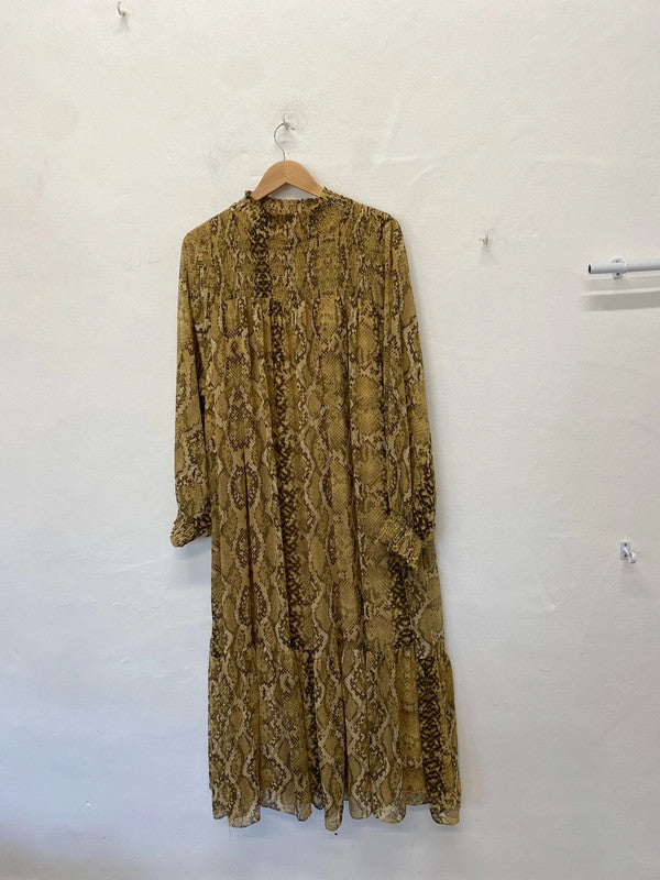 Stunning h&m snakeprint maxi smock pleated long sleeve UK 22 NC001