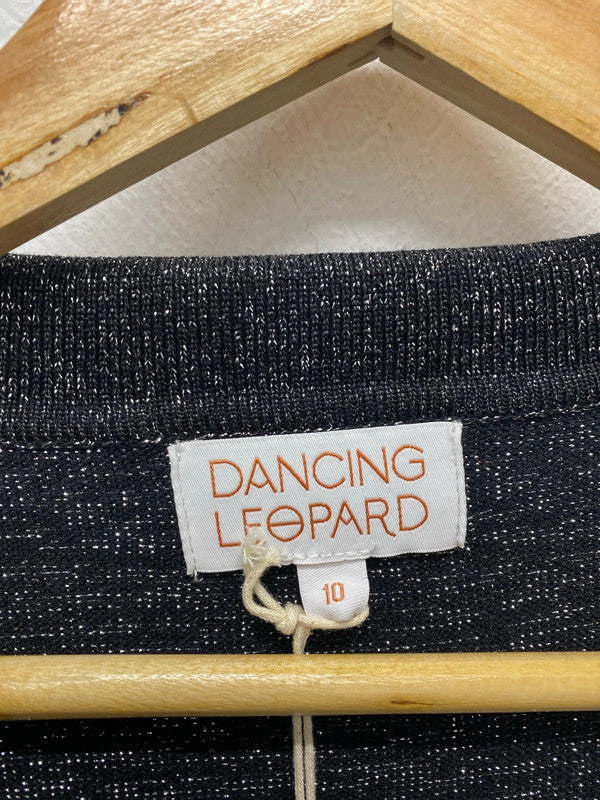 Stunning dancing leopard black metallic yarn long sleeve midi dress plat UK 10 KS002
