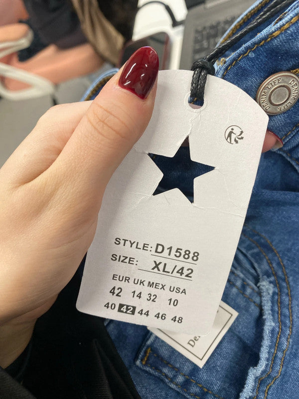 Lovely denim life blue distressed jeans new UK XL AO001