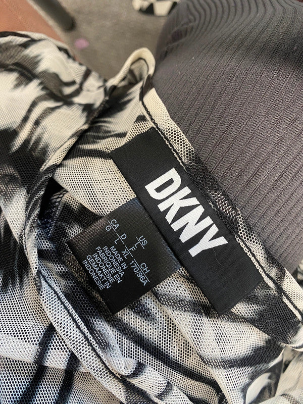 Lovely dkny black white tie dye effect mesh top UK L KM005