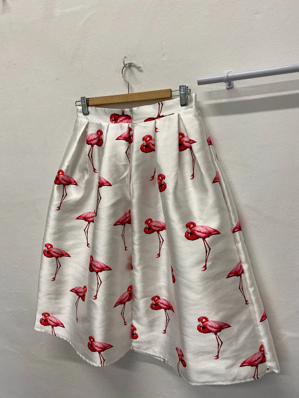 Fabulous Flamingo flared skirt white & Pink UkM By Chicwish MA001