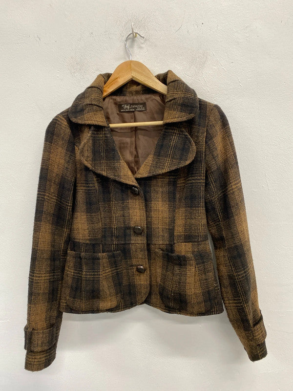 Fabulous Zara wool blend checked blazer UkM gold brown classic KD001