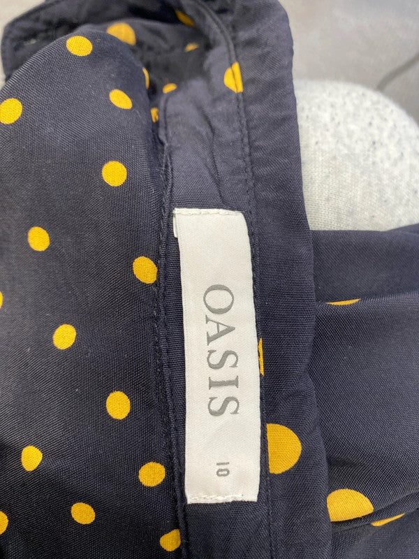 Lovely oasis black yellow spotted belted tie shirt dress UK 10 AG006