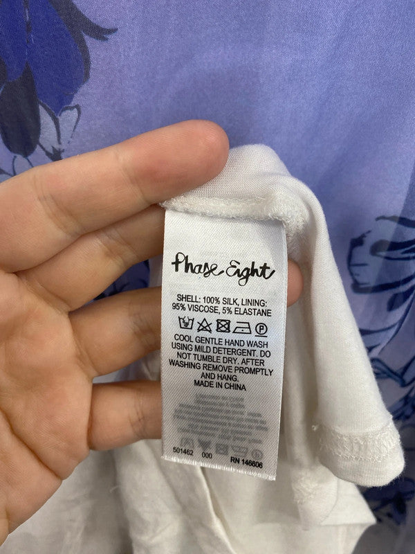 Phase Eight Elegant Blue & White Floral Ombré Blouse Size S WLH01