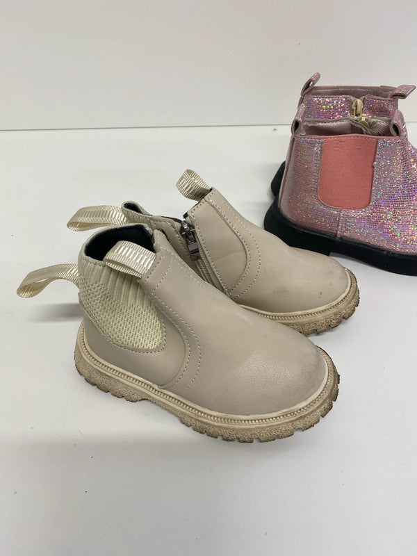 Fabulous bundle 5 Duo of girls ankle boots sparkly pink & cream uk26 JS005