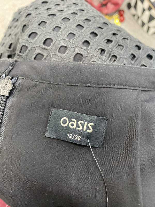 Lovely oasis embroidered grey midi skirt office UK 12 KN003