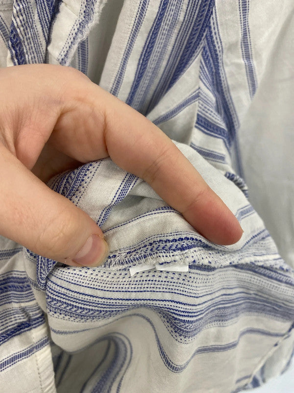 Zara Chic White & Blue Stripe Raw Edge Blouse Size XS AG006